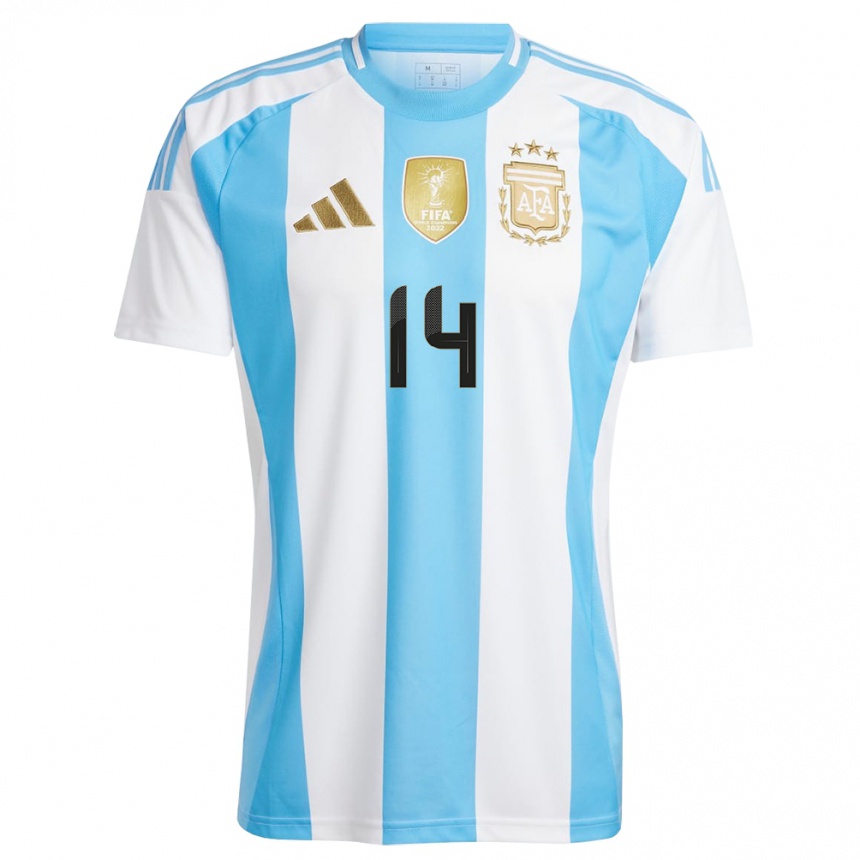 Herren Fußball Argentinien Lautaro Lopez #14 Weiß Blau Heimtrikot Trikot 24-26 T-Shirt Luxemburg