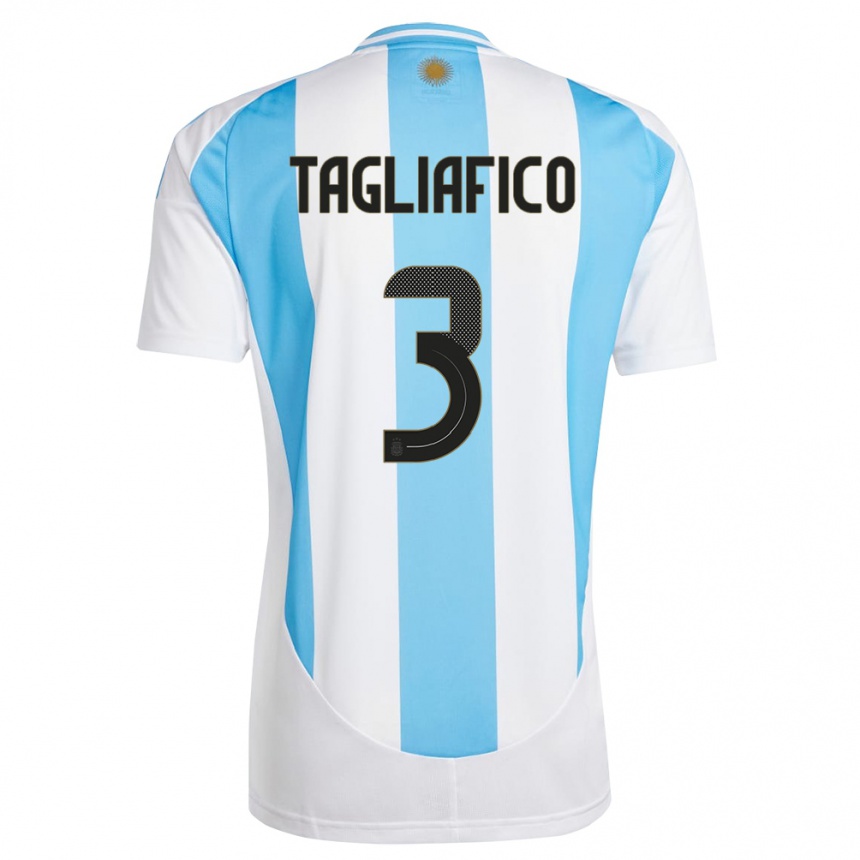 Herren Fußball Argentinien Nicolas Tagliafico #3 Weiß Blau Heimtrikot Trikot 24-26 T-Shirt Luxemburg