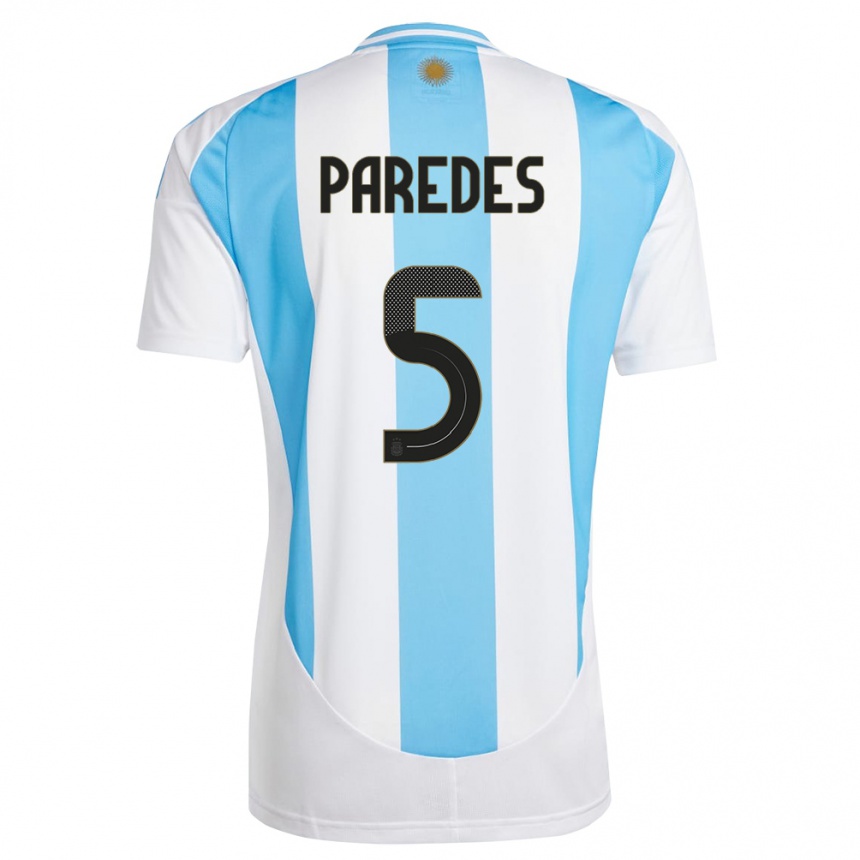 Herren Fußball Argentinien Leandro Paredes #5 Weiß Blau Heimtrikot Trikot 24-26 T-Shirt Luxemburg