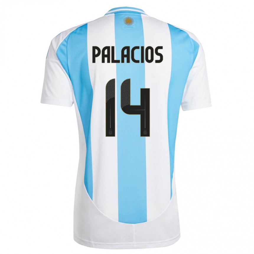 Herren Fußball Argentinien Exequiel Palacios #14 Weiß Blau Heimtrikot Trikot 24-26 T-Shirt Luxemburg