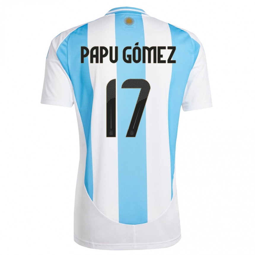 Herren Fußball Argentinien Papu Gomez #17 Weiß Blau Heimtrikot Trikot 24-26 T-Shirt Luxemburg