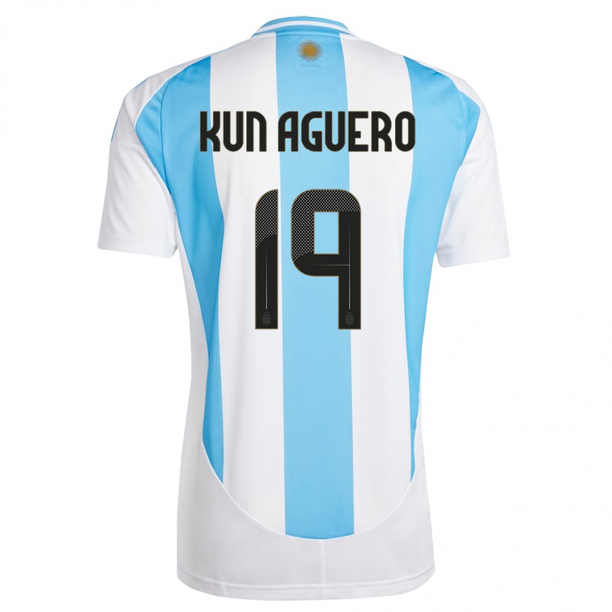 Herren Fußball Argentinien Sergio Aguero #19 Weiß Blau Heimtrikot Trikot 24-26 T-Shirt Luxemburg