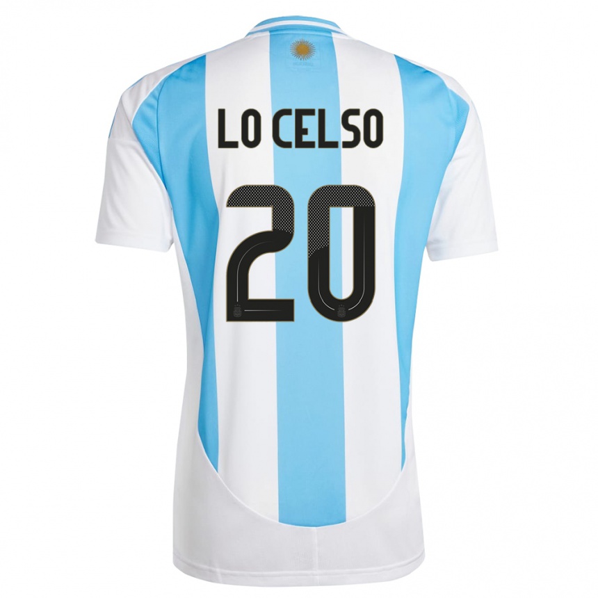 Herren Fußball Argentinien Giovani Lo Celso #20 Weiß Blau Heimtrikot Trikot 24-26 T-Shirt Luxemburg