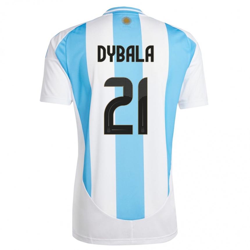 Herren Fußball Argentinien Paulo Dybala #21 Weiß Blau Heimtrikot Trikot 24-26 T-Shirt Luxemburg
