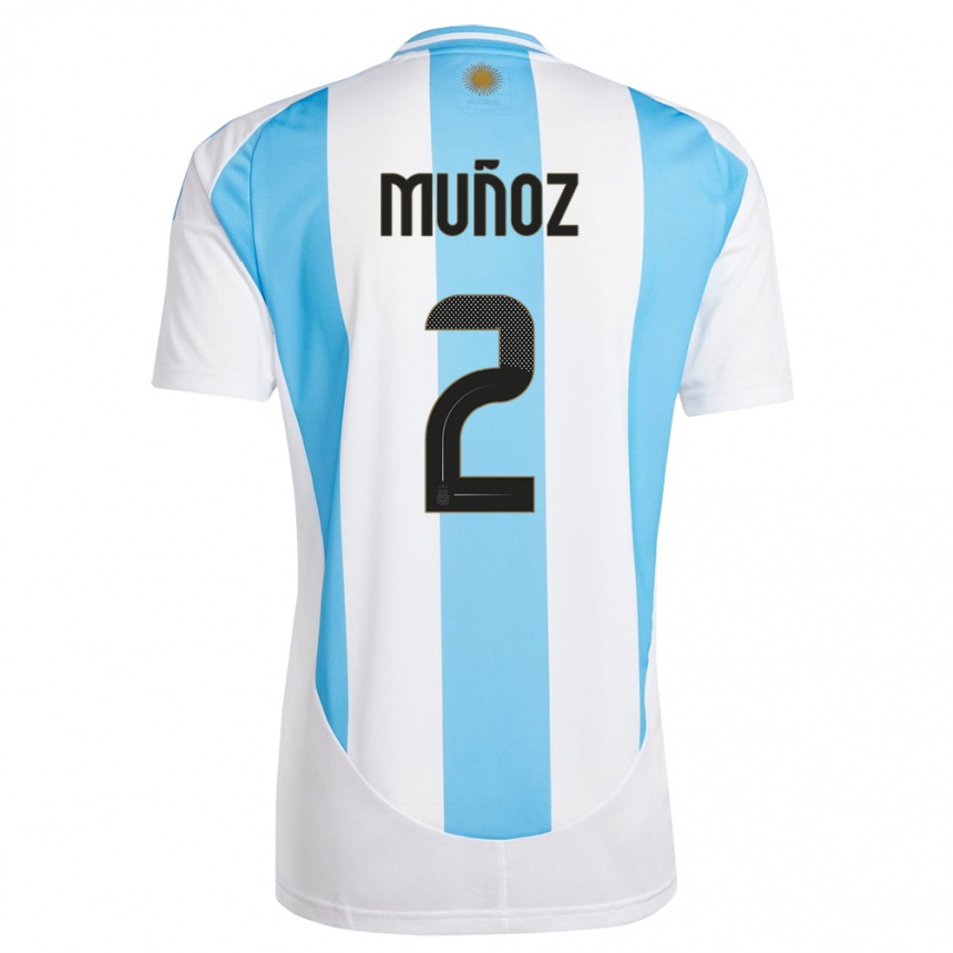 Herren Fußball Argentinien Luana Munoz #2 Weiß Blau Heimtrikot Trikot 24-26 T-Shirt Luxemburg