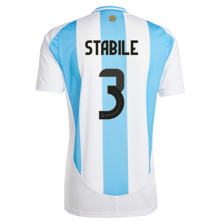 Herren Fußball Argentinien Eliana Stabile #3 Weiß Blau Heimtrikot Trikot 24-26 T-Shirt Luxemburg