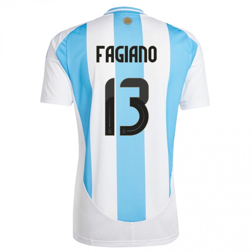 Herren Fußball Argentinien Paloma Fagiano #13 Weiß Blau Heimtrikot Trikot 24-26 T-Shirt Luxemburg