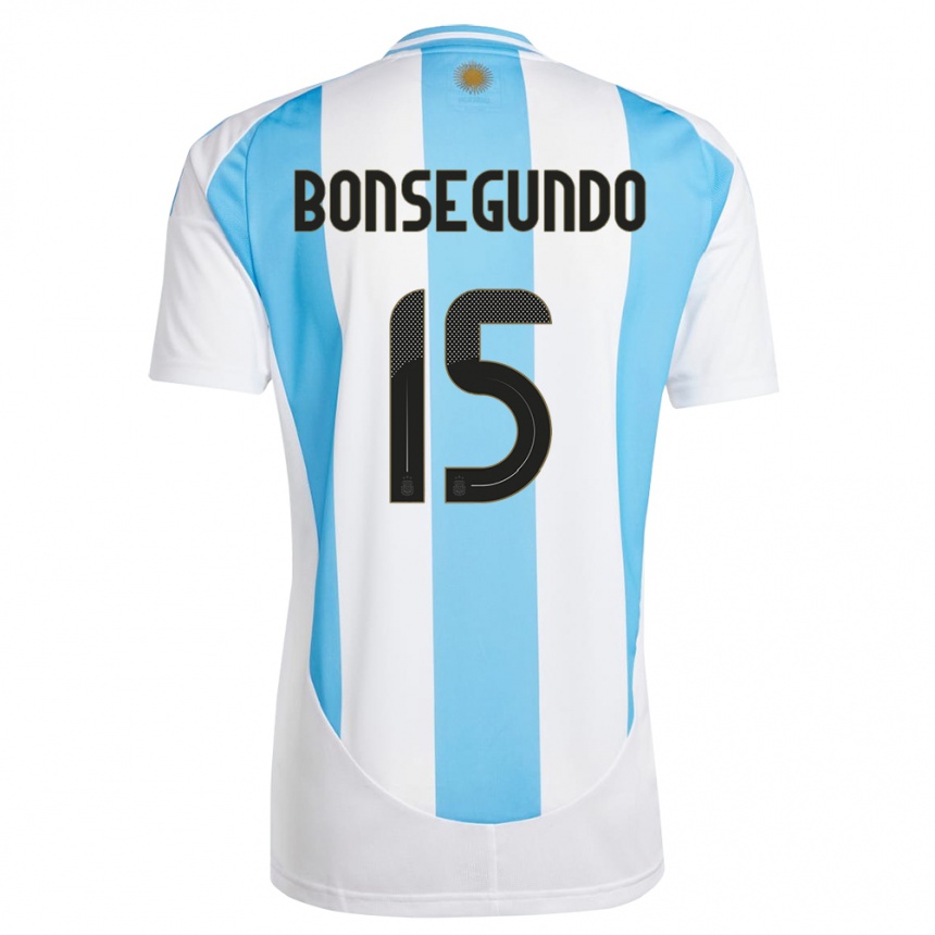 Herren Fußball Argentinien Florencia Bonsegundo #15 Weiß Blau Heimtrikot Trikot 24-26 T-Shirt Luxemburg