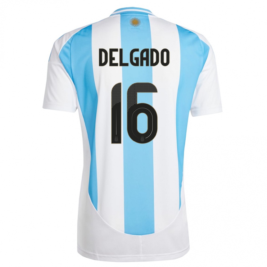 Herren Fußball Argentinien Marina Delgado #16 Weiß Blau Heimtrikot Trikot 24-26 T-Shirt Luxemburg