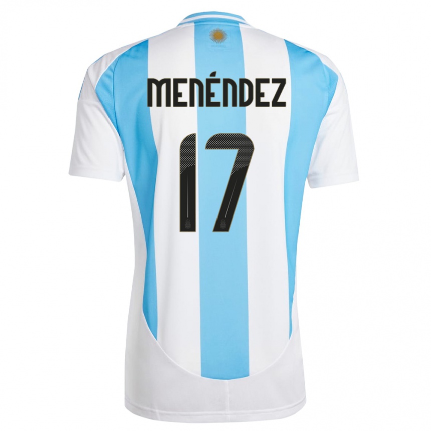 Herren Fußball Argentinien Milagros Menendez #17 Weiß Blau Heimtrikot Trikot 24-26 T-Shirt Luxemburg
