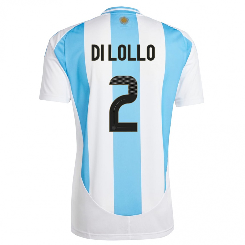 Herren Fußball Argentinien Lautaro Di Lollo #2 Weiß Blau Heimtrikot Trikot 24-26 T-Shirt Luxemburg