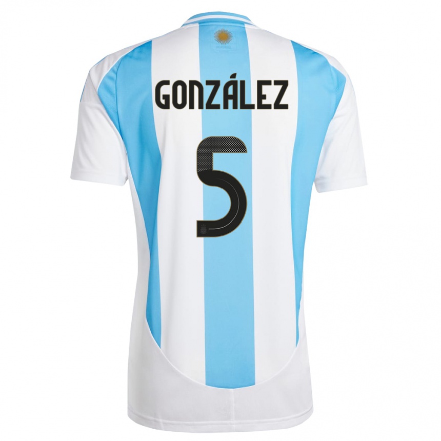Herren Fußball Argentinien Maximiliano Gonzalez #5 Weiß Blau Heimtrikot Trikot 24-26 T-Shirt Luxemburg