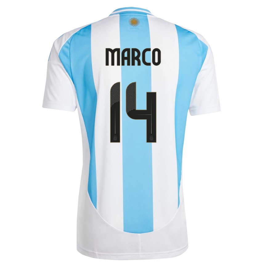 Herren Fußball Argentinien Francisco Marco #14 Weiß Blau Heimtrikot Trikot 24-26 T-Shirt Luxemburg