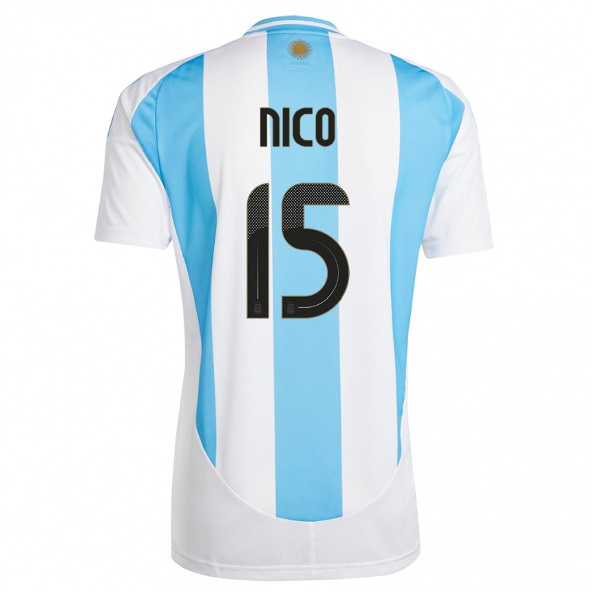 Herren Fußball Argentinien Nico #15 Weiß Blau Heimtrikot Trikot 24-26 T-Shirt Luxemburg
