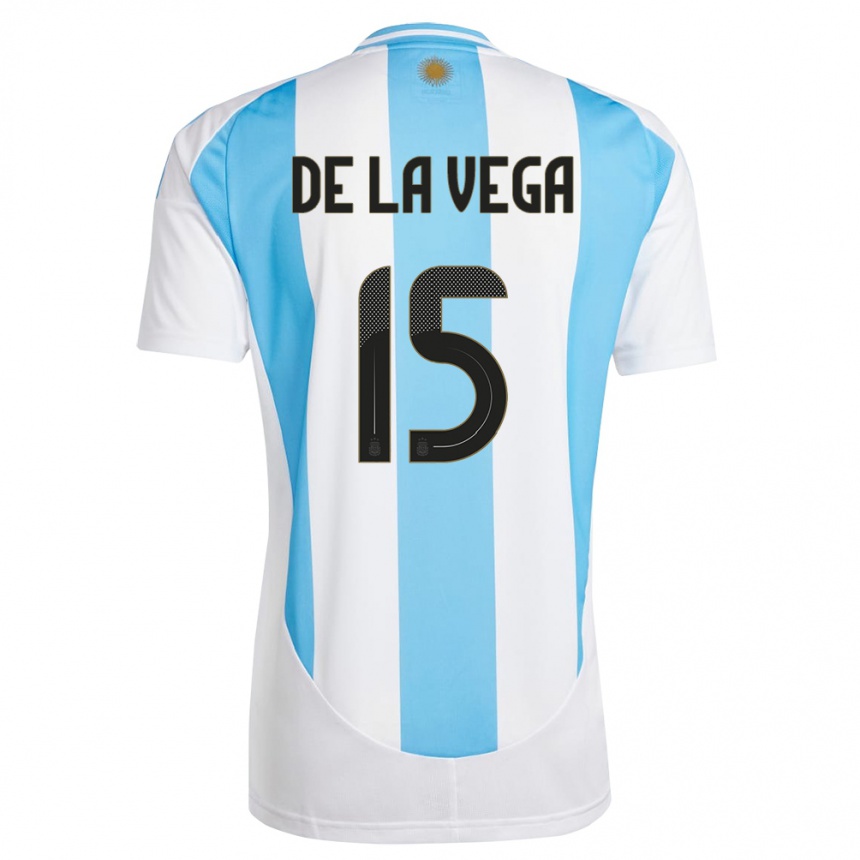 Herren Fußball Argentinien Pedro De La Vega #15 Weiß Blau Heimtrikot Trikot 24-26 T-Shirt Luxemburg