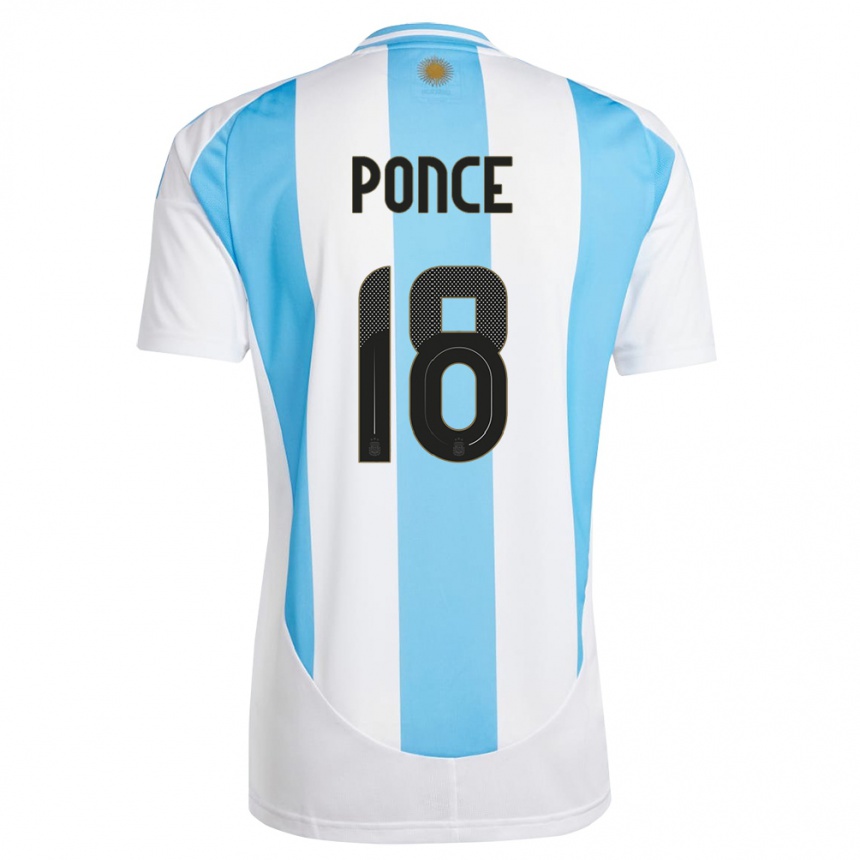 Herren Fußball Argentinien Ezequiel Ponce #18 Weiß Blau Heimtrikot Trikot 24-26 T-Shirt Luxemburg