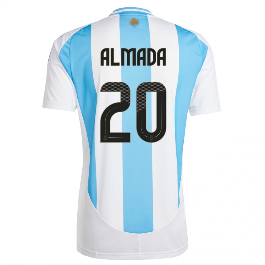 Herren Fußball Argentinien Thiago Almada #20 Weiß Blau Heimtrikot Trikot 24-26 T-Shirt Luxemburg