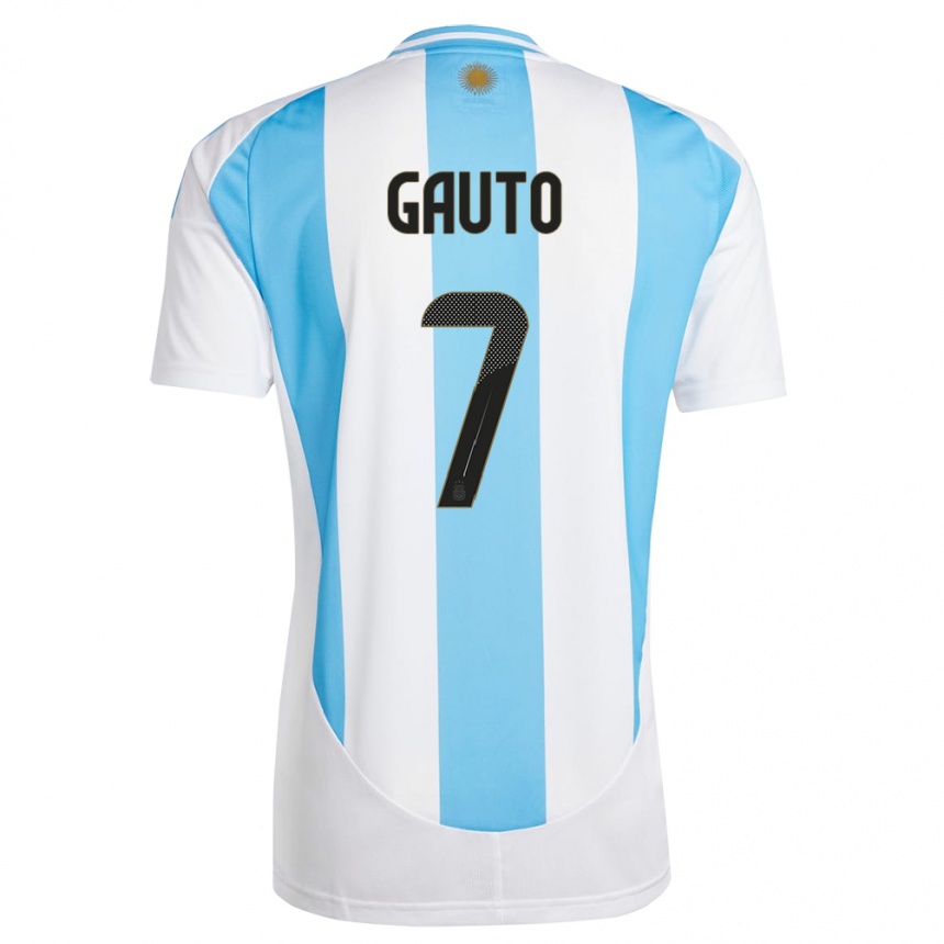 Herren Fußball Argentinien Juan Gauto #7 Weiß Blau Heimtrikot Trikot 24-26 T-Shirt Luxemburg