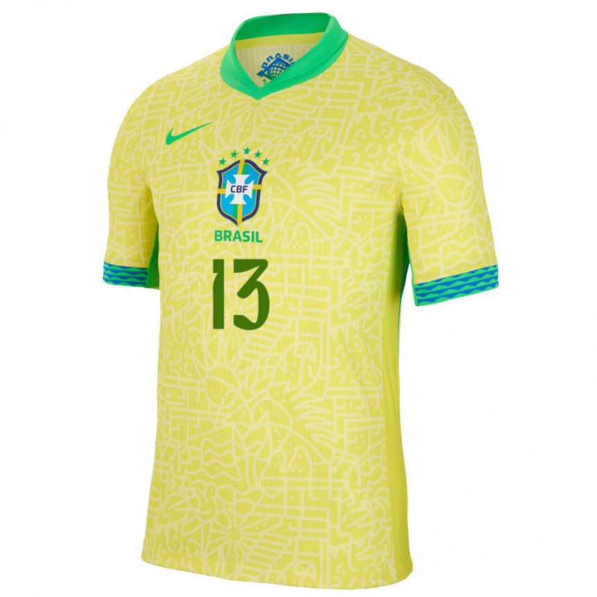Herren Fußball Brasilien Lucas Kawan #13 Gelb Heimtrikot Trikot 24-26 T-Shirt Luxemburg
