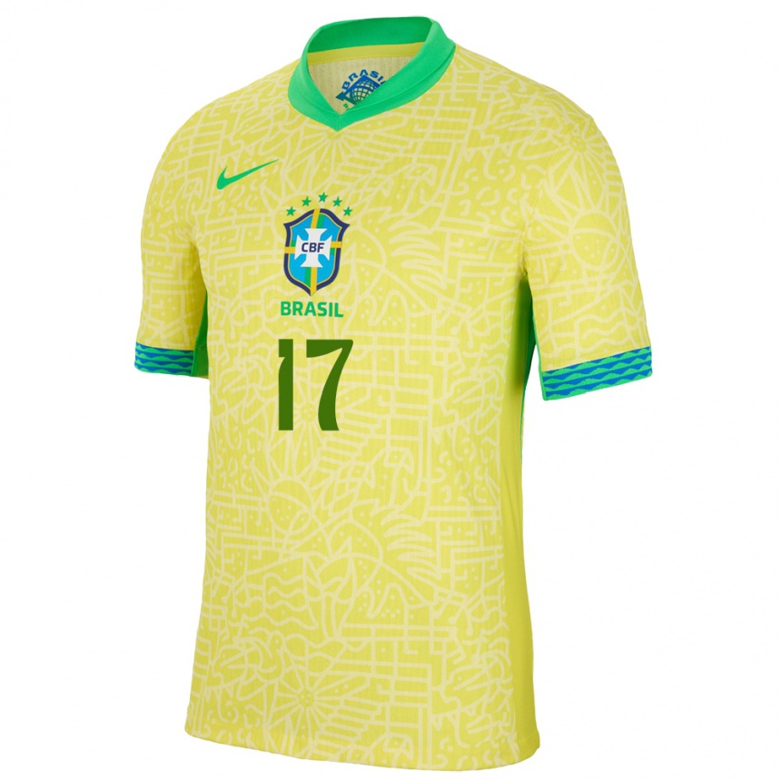 Herren Fußball Brasilien Bruno Guimaraes #17 Gelb Heimtrikot Trikot 24-26 T-Shirt Luxemburg