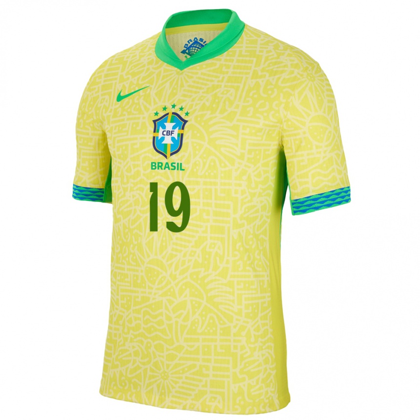Herren Fußball Brasilien Matheus Martins #19 Gelb Heimtrikot Trikot 24-26 T-Shirt Luxemburg