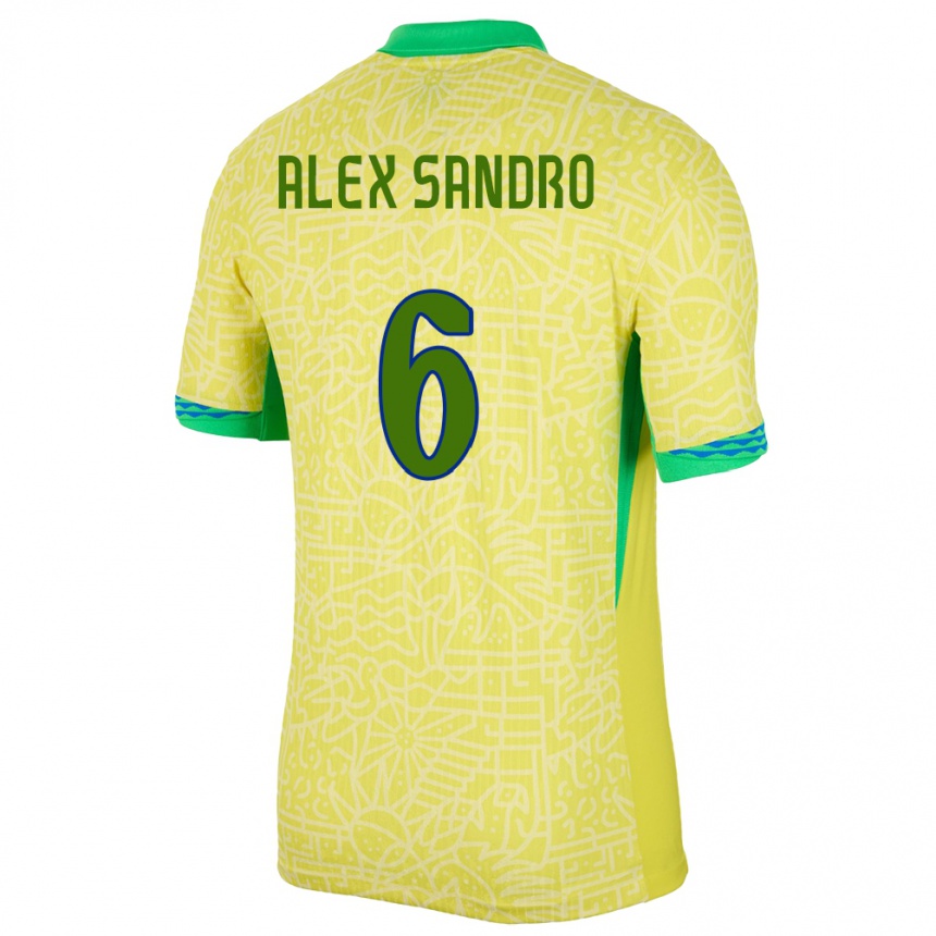 Herren Fußball Brasilien Alex Sandro #6 Gelb Heimtrikot Trikot 24-26 T-Shirt Luxemburg