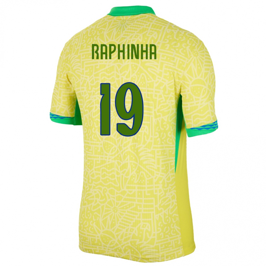 Herren Fußball Brasilien Raphinha #19 Gelb Heimtrikot Trikot 24-26 T-Shirt Luxemburg