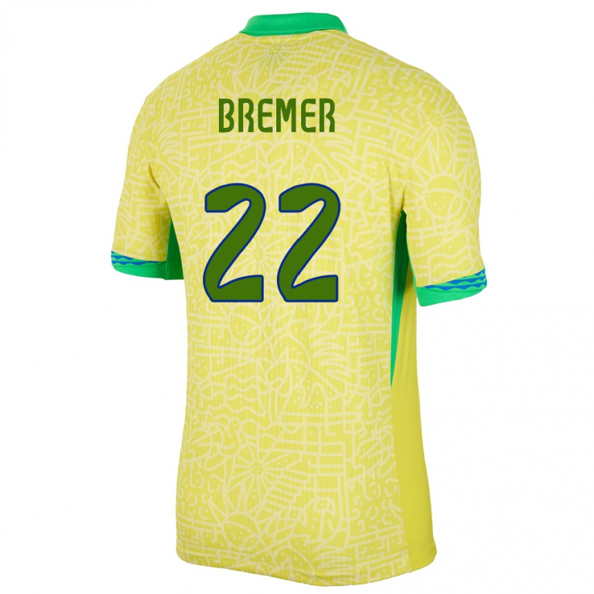 Herren Fußball Brasilien Bremer #22 Gelb Heimtrikot Trikot 24-26 T-Shirt Luxemburg