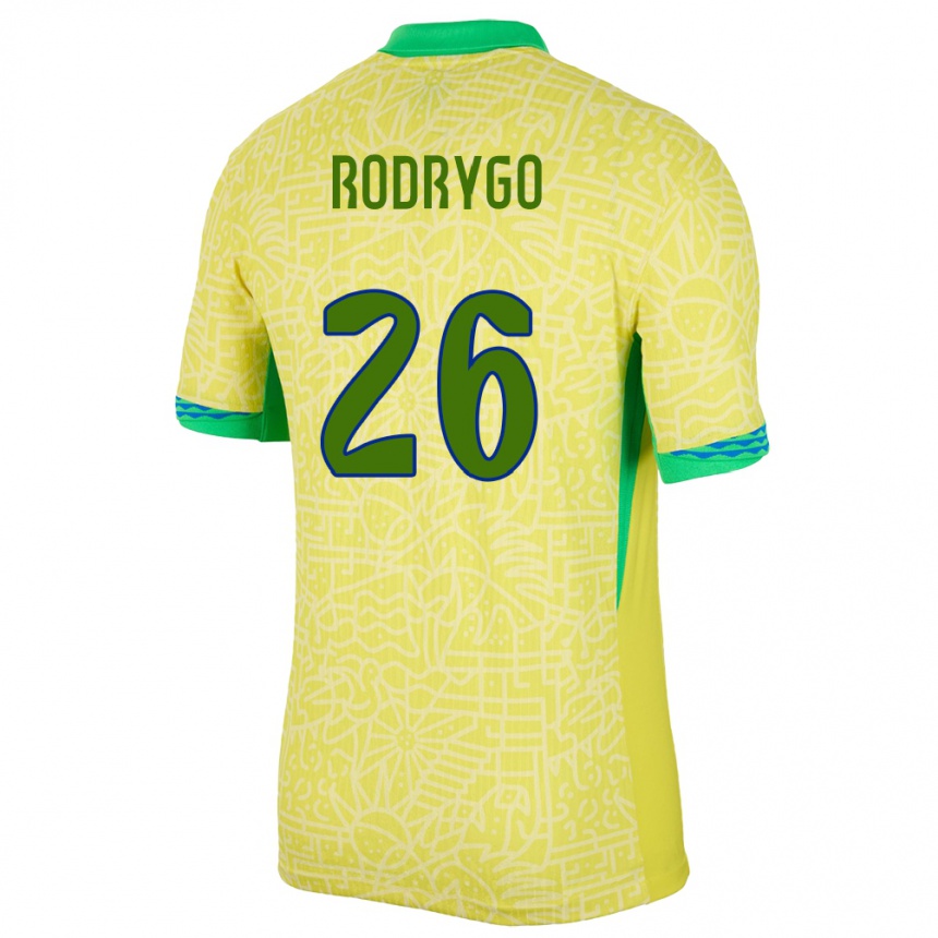 Herren Fußball Brasilien Rodrygo #26 Gelb Heimtrikot Trikot 24-26 T-Shirt Luxemburg