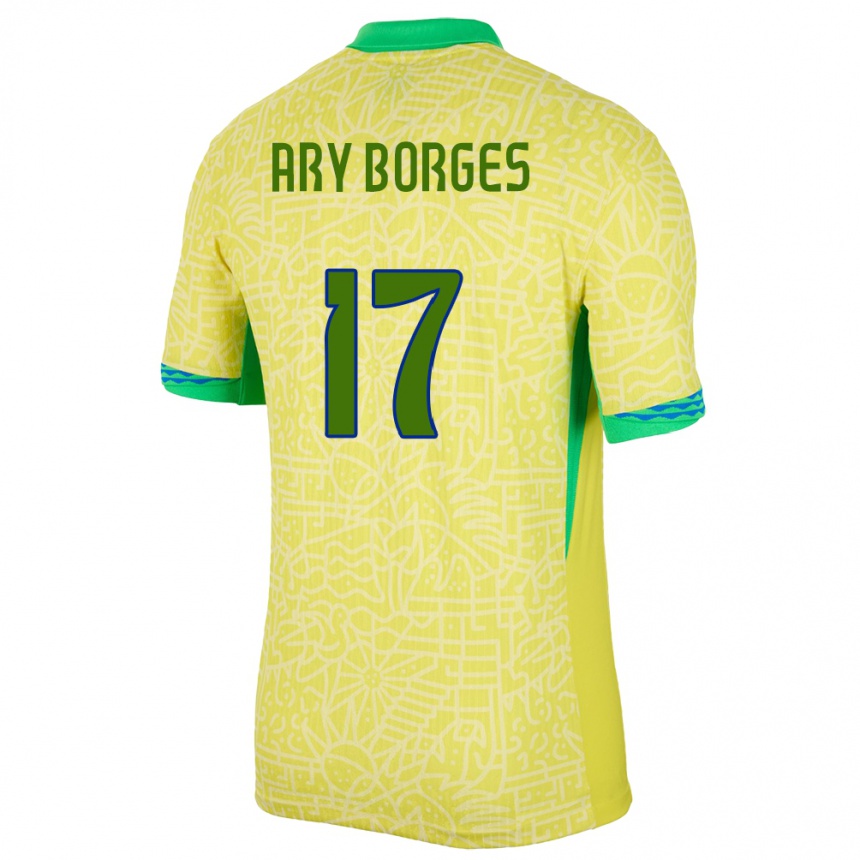 Herren Fußball Brasilien Ary Borges #17 Gelb Heimtrikot Trikot 24-26 T-Shirt Luxemburg