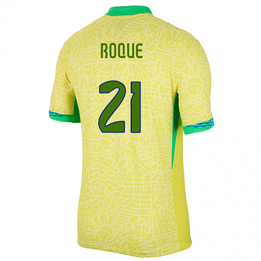 Herren Fußball Brasilien Vitor Roque #21 Gelb Heimtrikot Trikot 24-26 T-Shirt Luxemburg