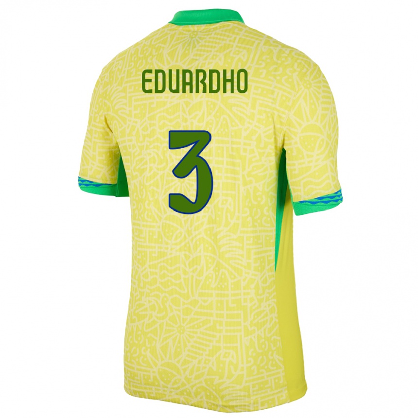 Herren Fußball Brasilien Eduardho #3 Gelb Heimtrikot Trikot 24-26 T-Shirt Luxemburg