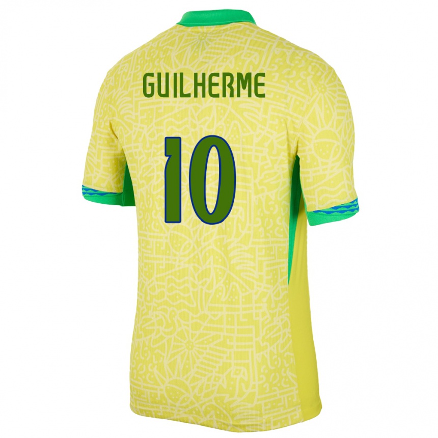 Herren Fußball Brasilien Luis Guilherme #10 Gelb Heimtrikot Trikot 24-26 T-Shirt Luxemburg