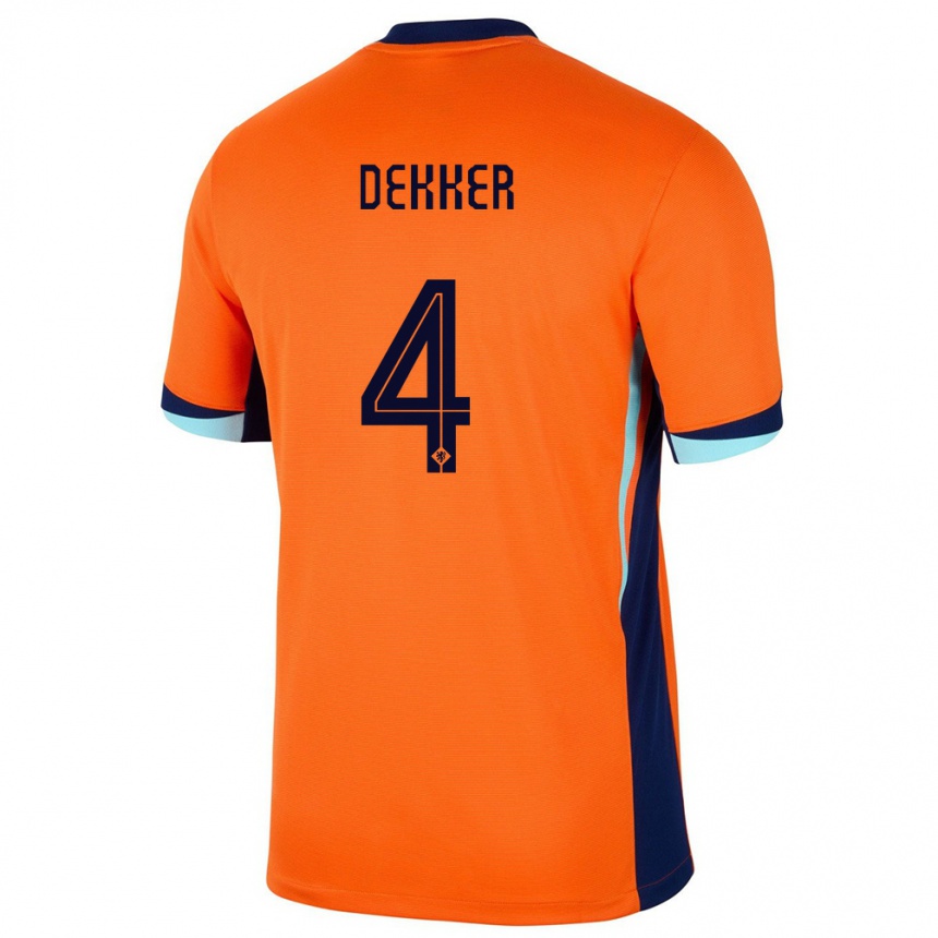 Herren Fußball Niederlande Maxim Dekker #4 Orange Heimtrikot Trikot 24-26 T-Shirt Luxemburg
