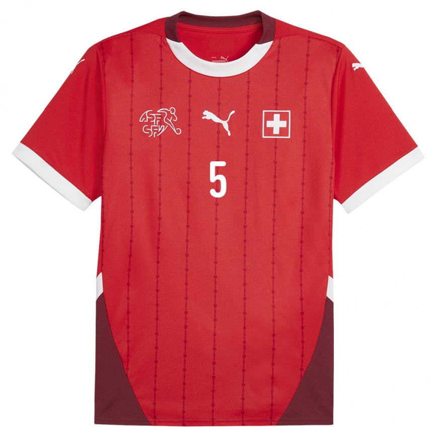 Herren Fußball Schweiz Noelle Maritz #5 Rot Heimtrikot Trikot 24-26 T-Shirt Luxemburg