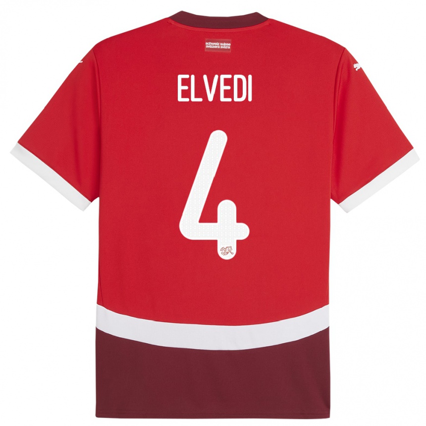 Herren Fußball Schweiz Nico Elvedi #4 Rot Heimtrikot Trikot 24-26 T-Shirt Luxemburg