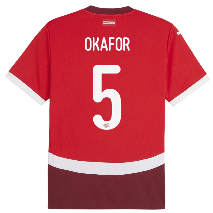 Herren Fußball Schweiz Noah Okafor #5 Rot Heimtrikot Trikot 24-26 T-Shirt Luxemburg
