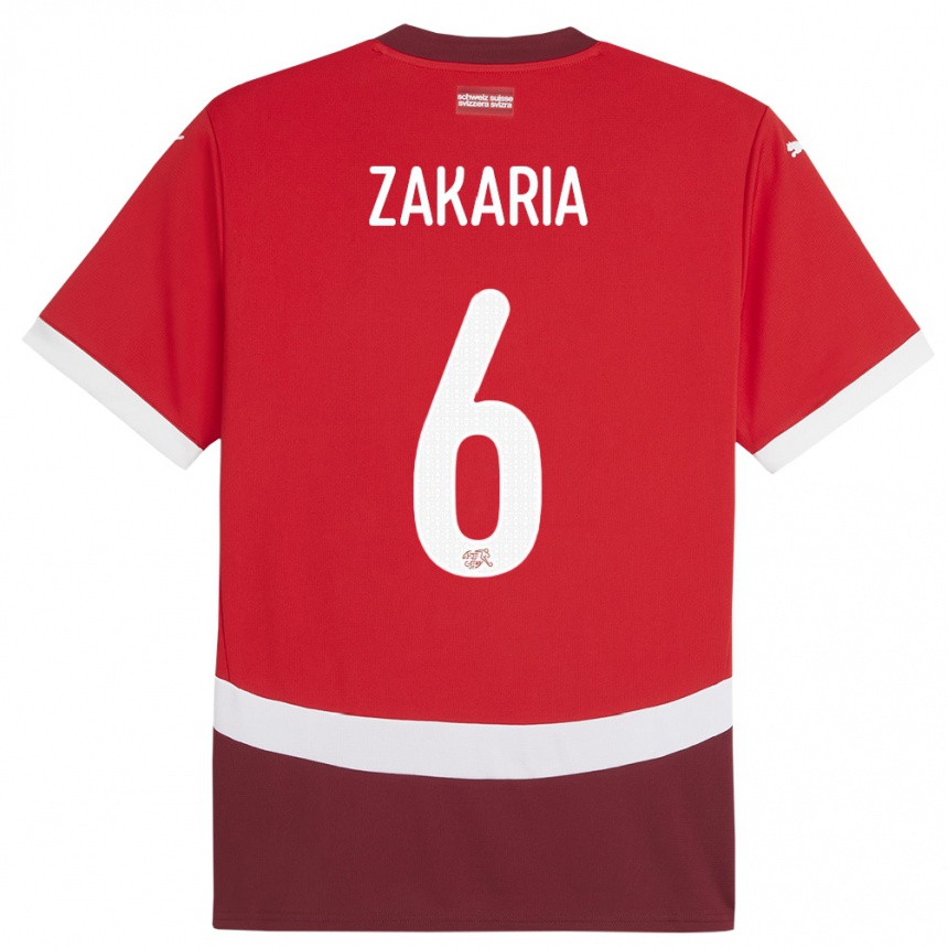 Herren Fußball Schweiz Denis Zakaria #6 Rot Heimtrikot Trikot 24-26 T-Shirt Luxemburg