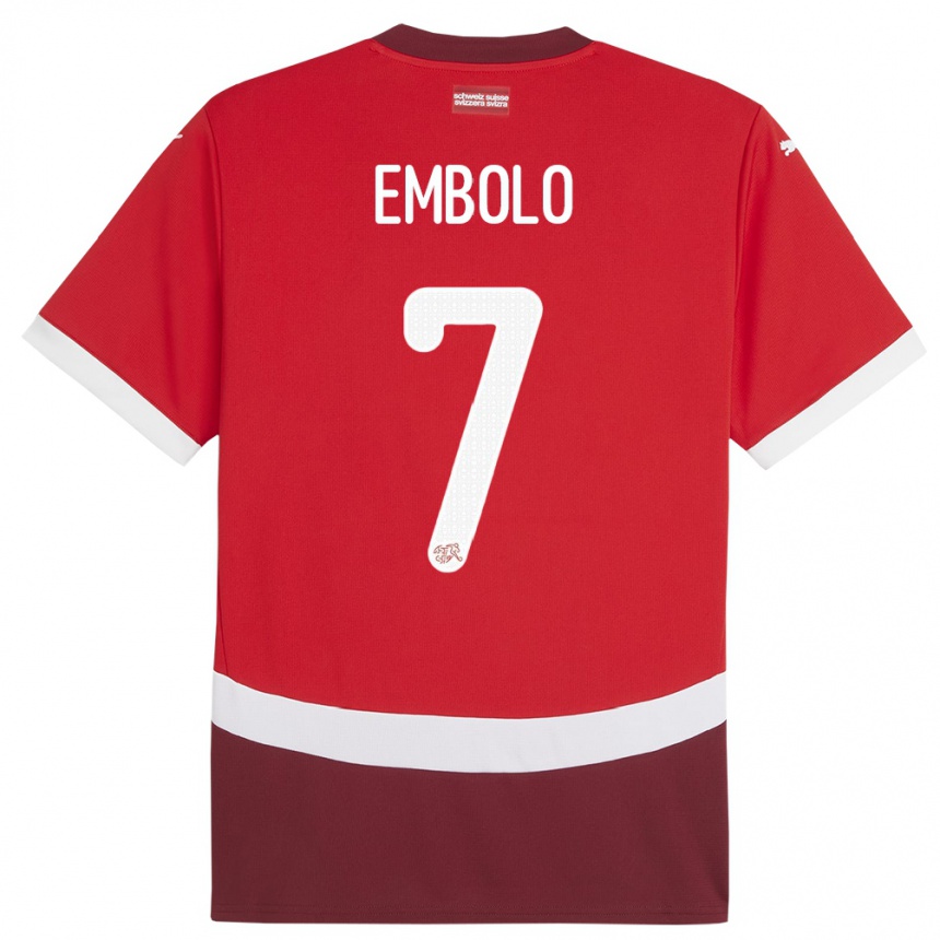 Herren Fußball Schweiz Breel Embolo #7 Rot Heimtrikot Trikot 24-26 T-Shirt Luxemburg