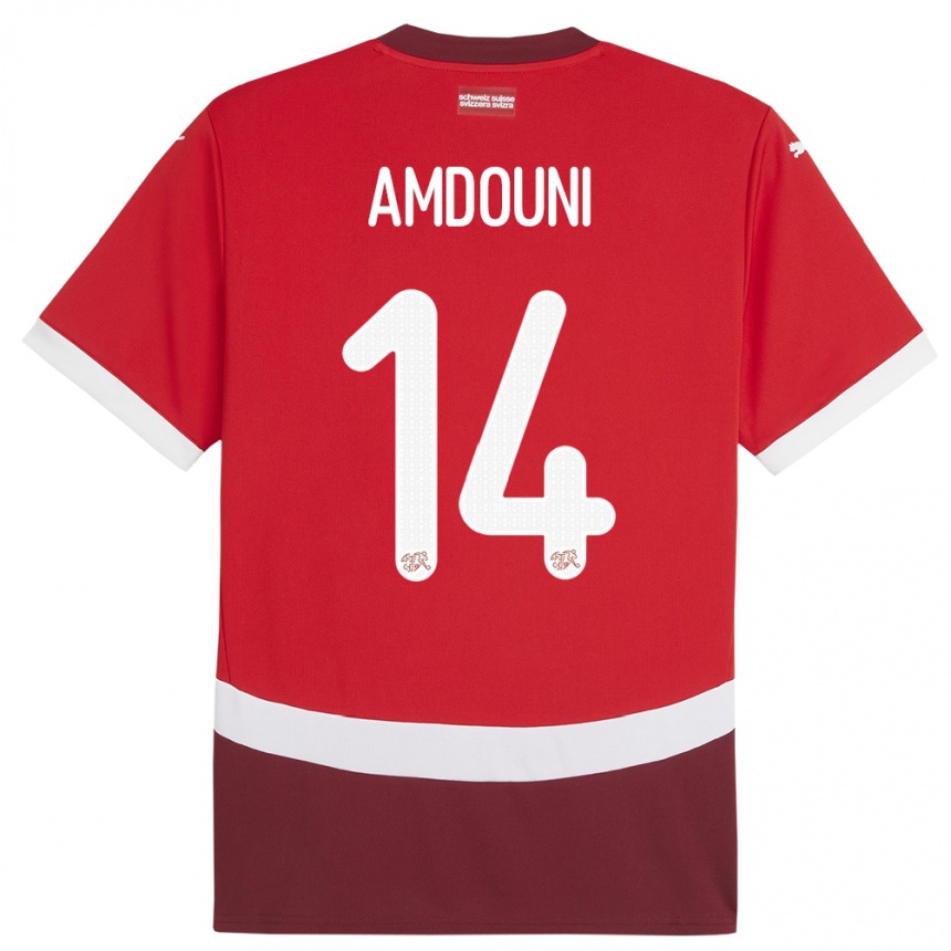 Herren Fußball Schweiz Mohamed Zeki Amdouni #14 Rot Heimtrikot Trikot 24-26 T-Shirt Luxemburg