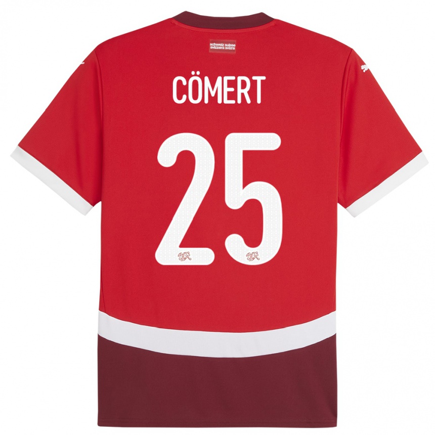 Herren Fußball Schweiz Eray Comert #25 Rot Heimtrikot Trikot 24-26 T-Shirt Luxemburg