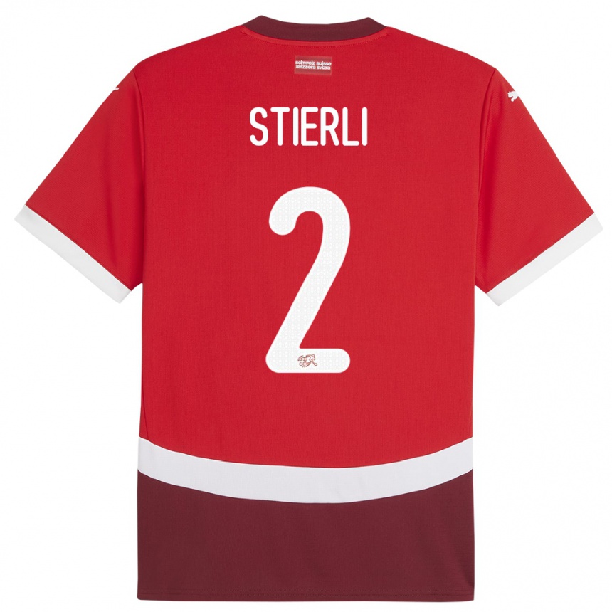 Herren Fußball Schweiz Julia Stierli #2 Rot Heimtrikot Trikot 24-26 T-Shirt Luxemburg