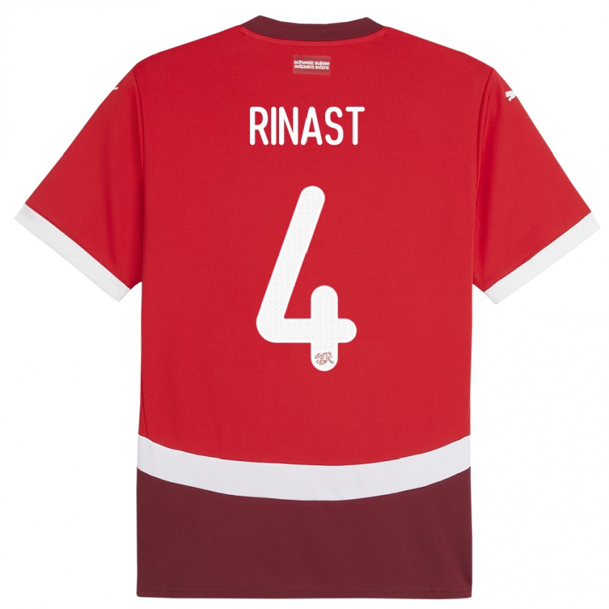 Herren Fußball Schweiz Rachel Rinast #4 Rot Heimtrikot Trikot 24-26 T-Shirt Luxemburg