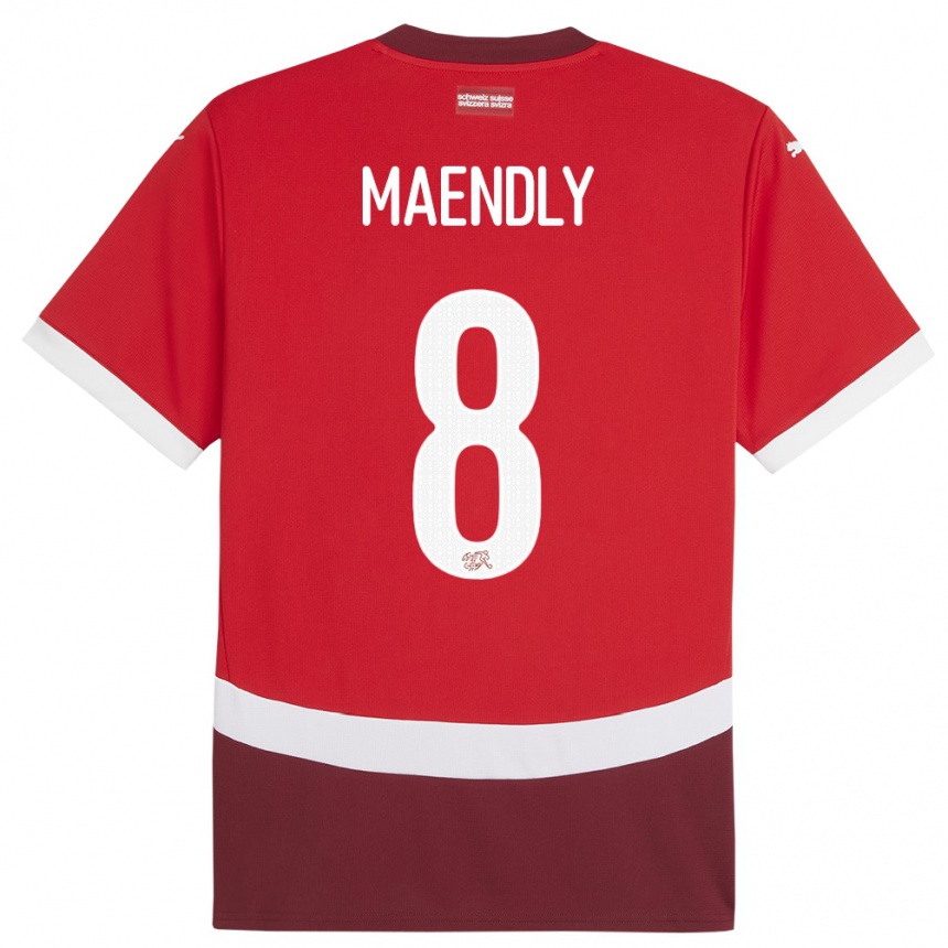 Herren Fußball Schweiz Sandy Maendly #8 Rot Heimtrikot Trikot 24-26 T-Shirt Luxemburg