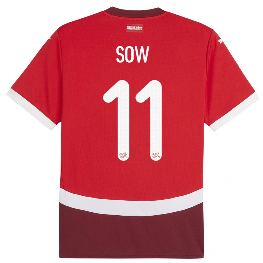 Herren Fußball Schweiz Coumba Sow #11 Rot Heimtrikot Trikot 24-26 T-Shirt Luxemburg