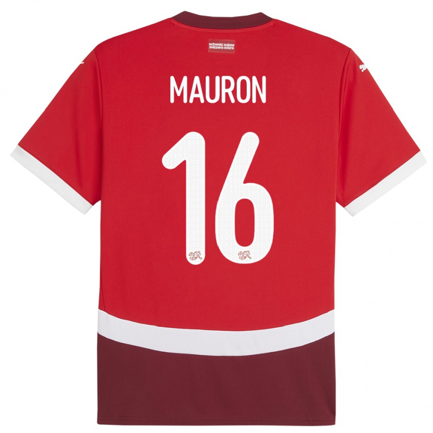 Herren Fußball Schweiz Sandrine Mauron #16 Rot Heimtrikot Trikot 24-26 T-Shirt Luxemburg