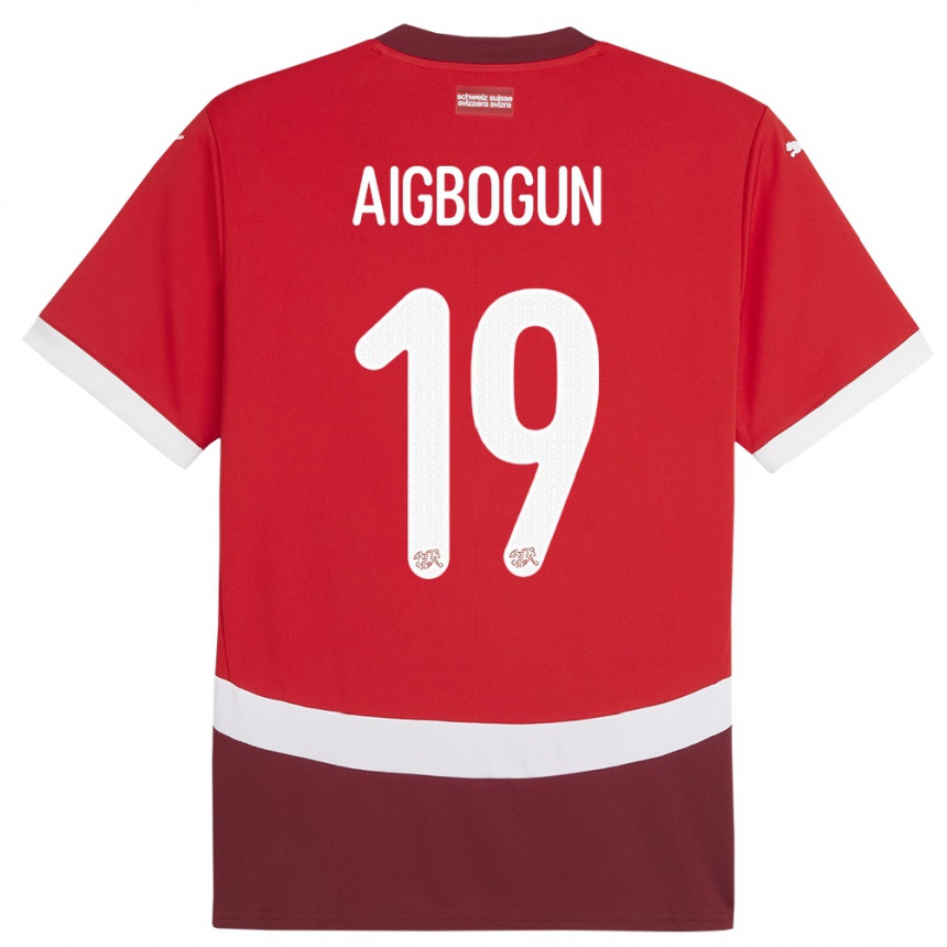 Herren Fußball Schweiz Eseosa Aigbogun #19 Rot Heimtrikot Trikot 24-26 T-Shirt Luxemburg