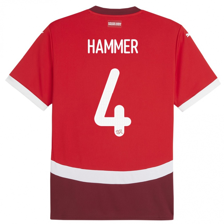 Herren Fußball Schweiz Pascal Hammer #4 Rot Heimtrikot Trikot 24-26 T-Shirt Luxemburg