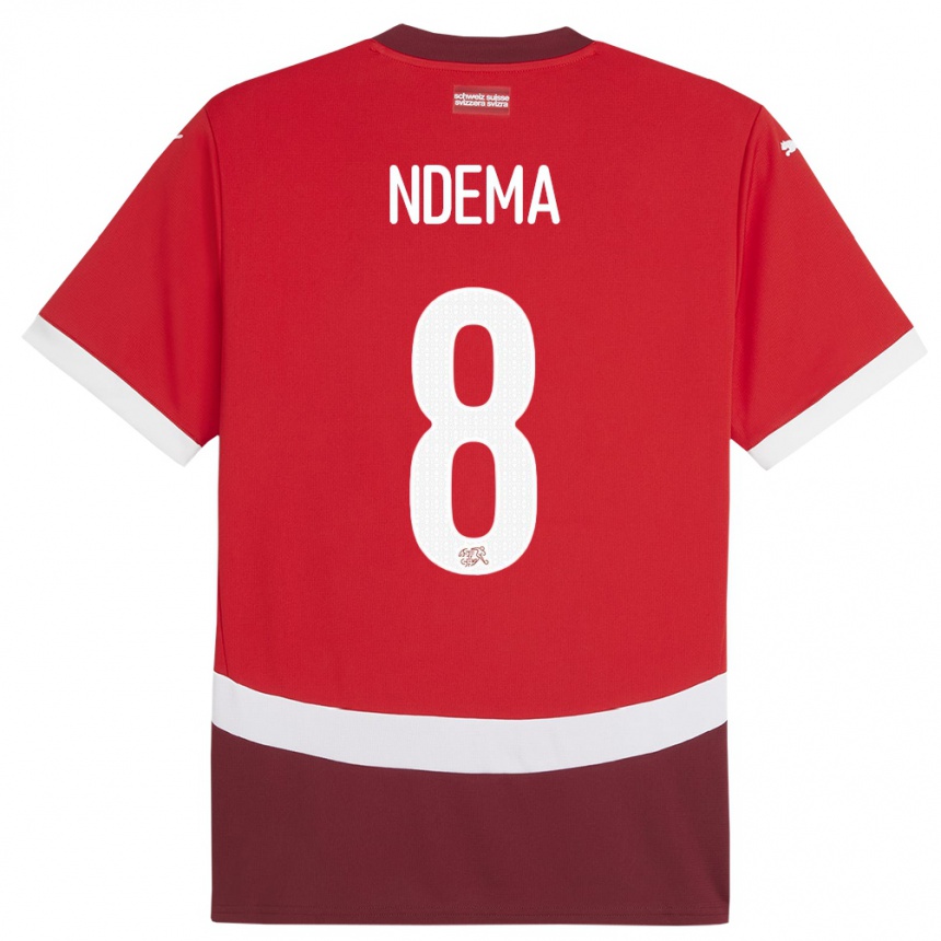 Herren Fußball Schweiz Lois Ndema #8 Rot Heimtrikot Trikot 24-26 T-Shirt Luxemburg