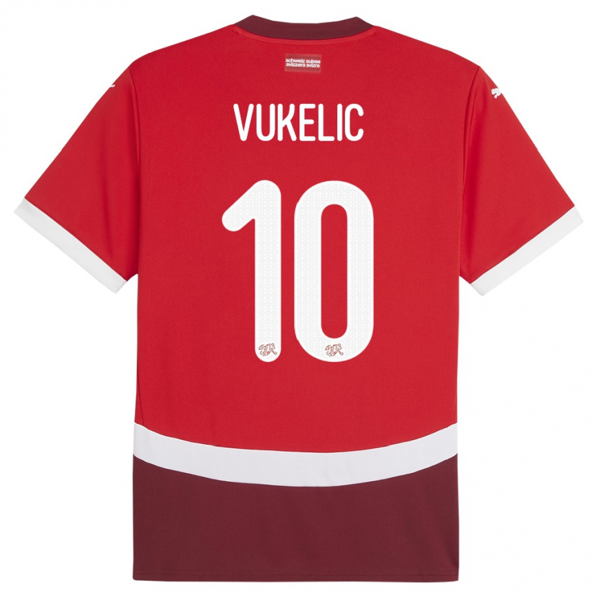 Herren Fußball Schweiz Mile Vukelic #10 Rot Heimtrikot Trikot 24-26 T-Shirt Luxemburg
